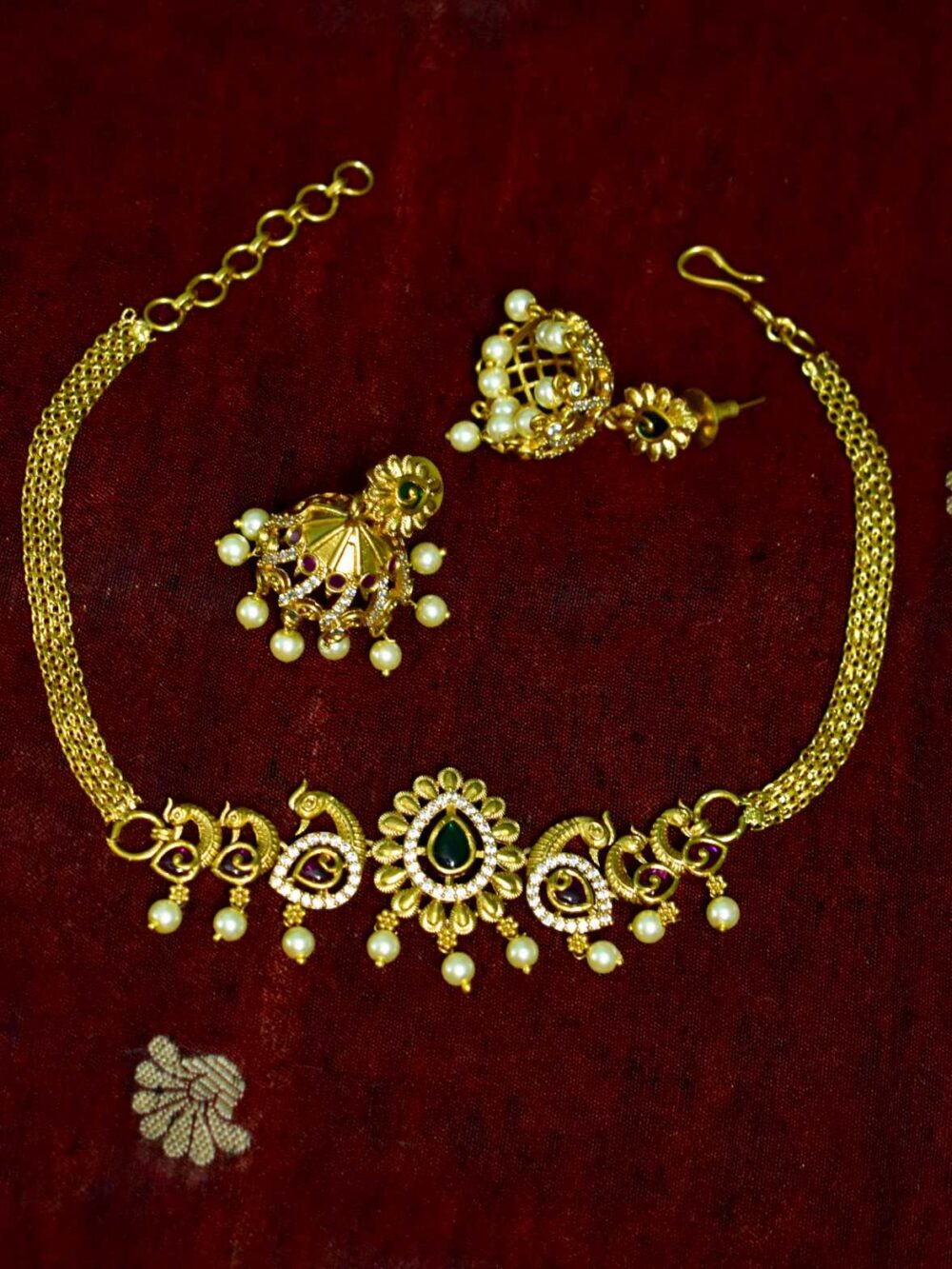 Lerora Green, pink, gold peacock choker set