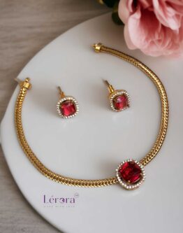 Lerora - Elegant red simple goldLerora Elegant Red Gold Choker Set LJ1 – Simple & Stylish Jewelry for Every Occasion choker set. lj1