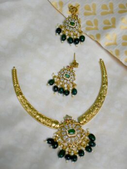 Exquisite Green Beads AD Gold Set – Vibrant Glamour ✨💚