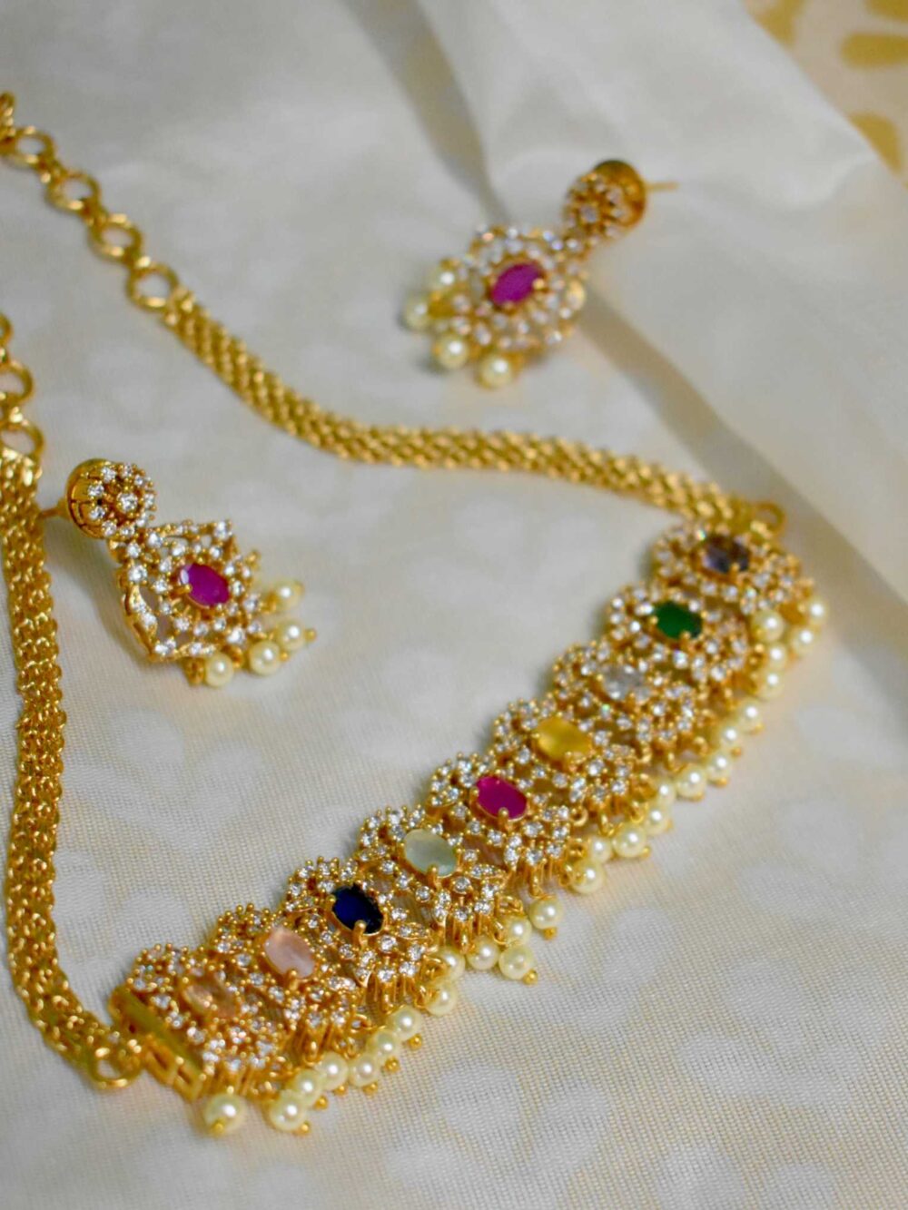Lerora Multi-Colored AD Gold Elegant Choker – Vibrant Luxury ✨
