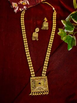 Lerora Square Gold Haram Set with Classic Jhumka Earrings LJ2