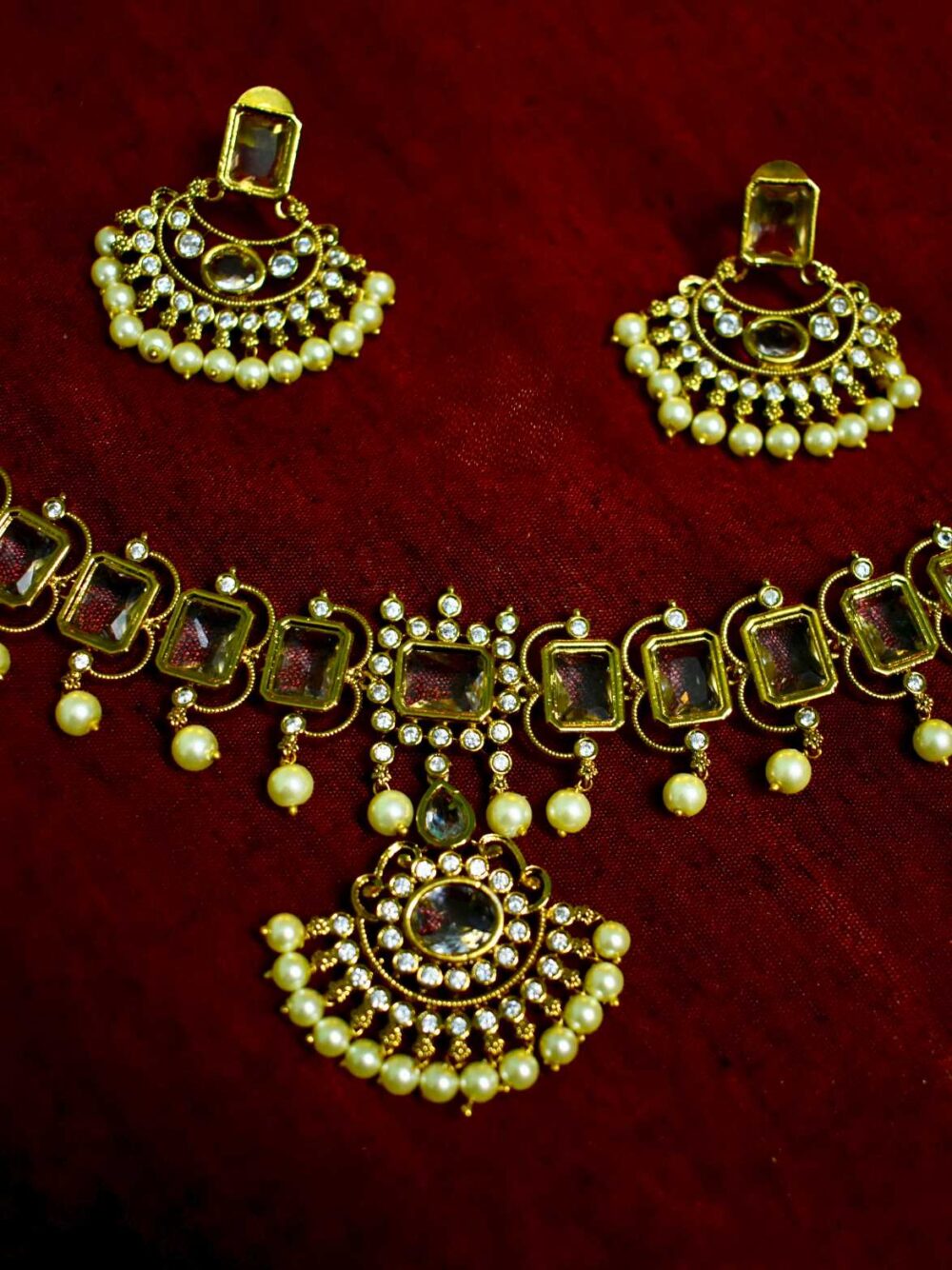 Lerora Timeless Indian Design Gold AD Choker Necklace Set LJ2 - Image 3