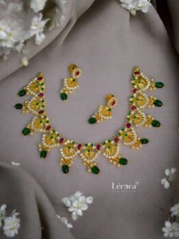Lerora Green Beads Gold AD Premium Jewel Set LJ3