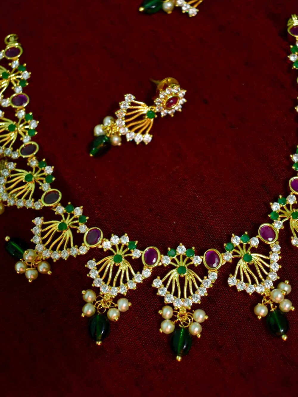 Lerora Green Beads Gold AD Premium Jewel Set - Image 2