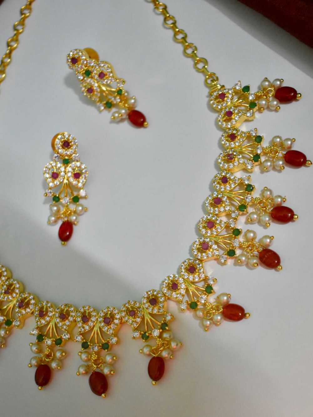 Lerora Red Beads Gold AD Set Festive Elegance LJ3 - Image 2