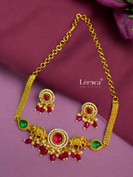 Lerora Majestic Elegance Pink Elephant Gold Choker Set LJ3