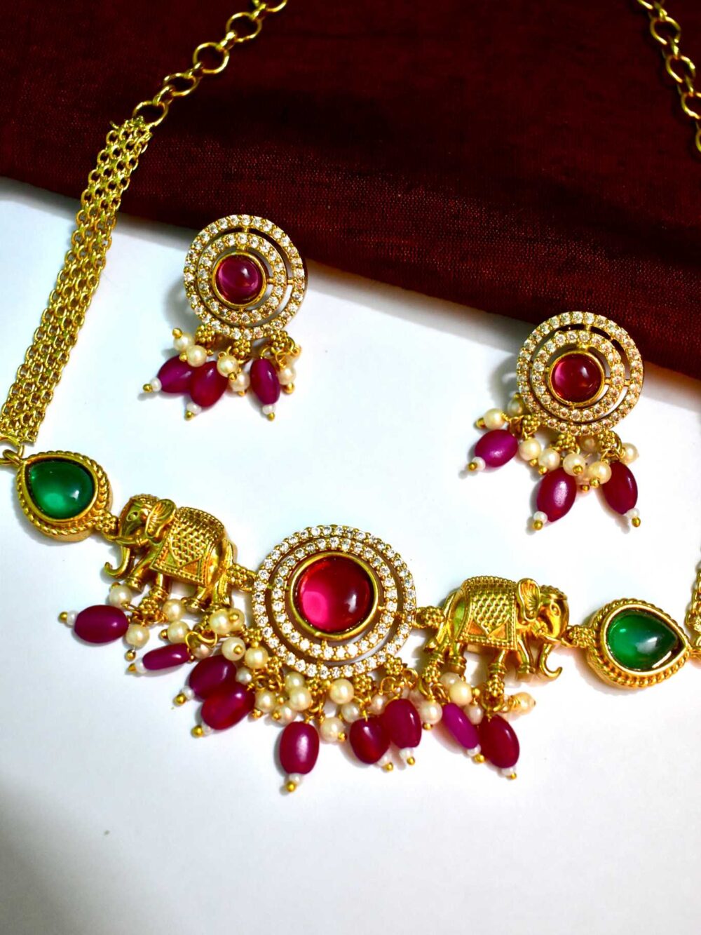 Lerora Majestic Elegance Pink Elephant Gold Choker Set LJ3 - Image 2
