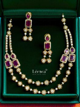 Lerora Two-Layered AD Pink & Gold Necklace Set LJ3
