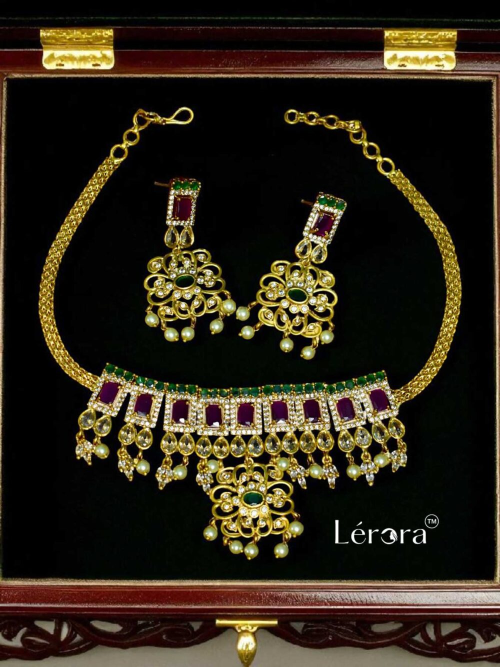Lerora Traditional Green & Pink Choker Set