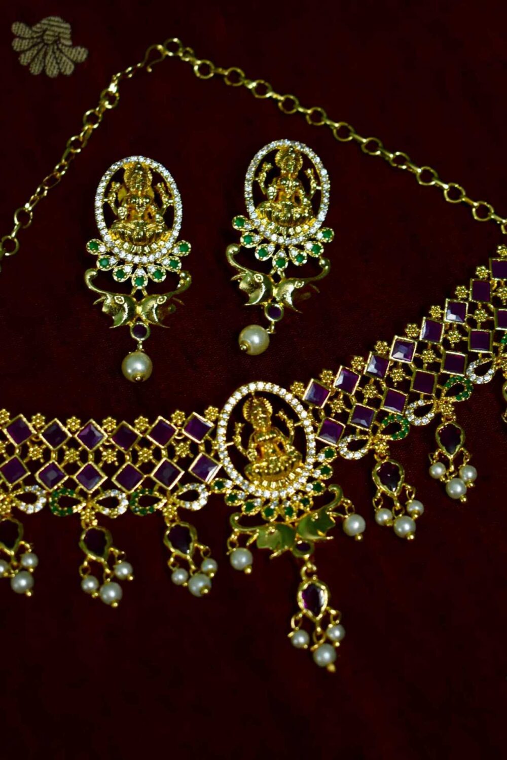 Lerora Lakshmi Devi 22K Gold Plated Choker Set LJ4 - Image 2