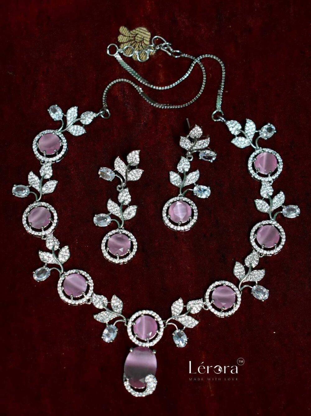 💗 Lerora Stunning Pink American Diamond Jewelry Set LJ5