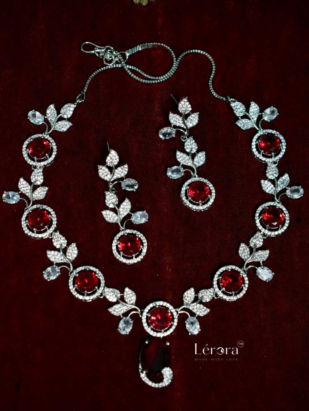 Lerora Stunning red American Diamond Jewelry Set