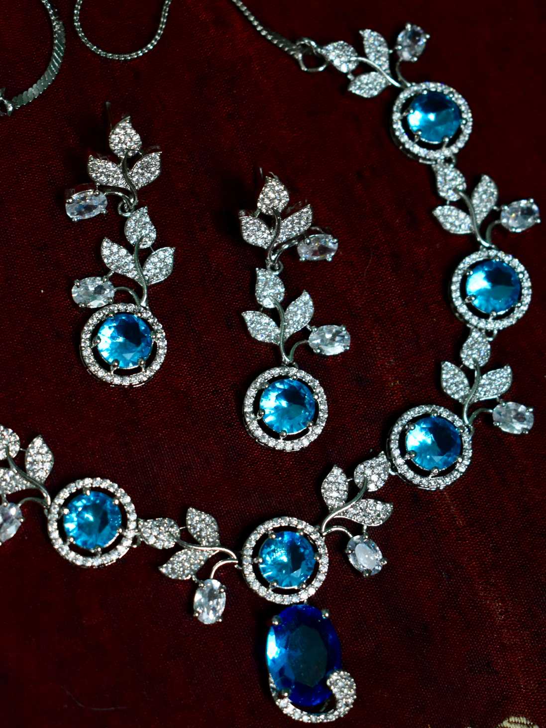 Lerora Stunning Sea Blue American Diamond Jewelry Set LJ5 - Image 2