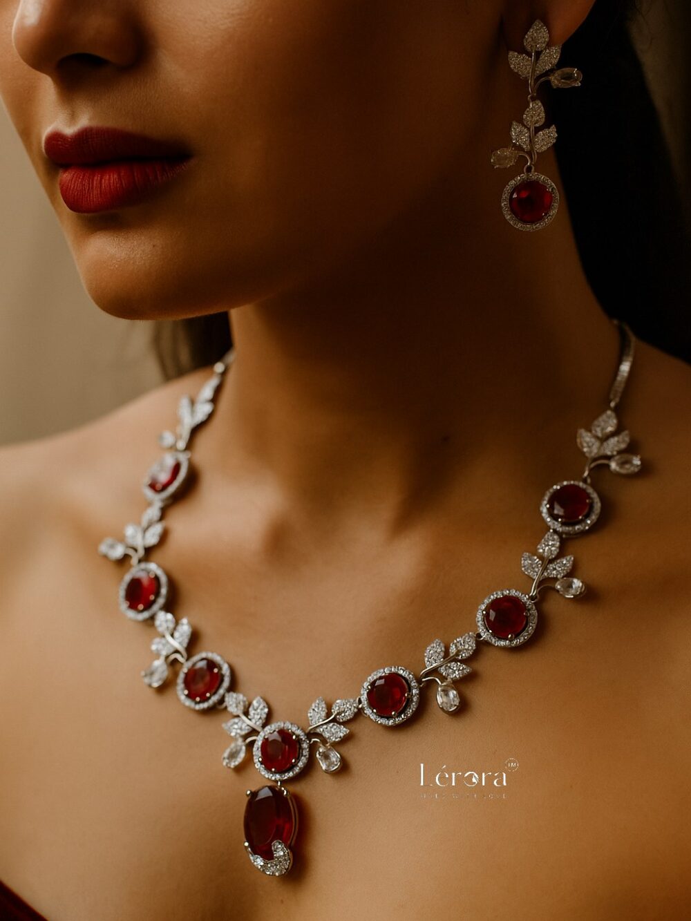 Lerora Stunning Red American Diamond Jewelry Set LJ5 - Image 4