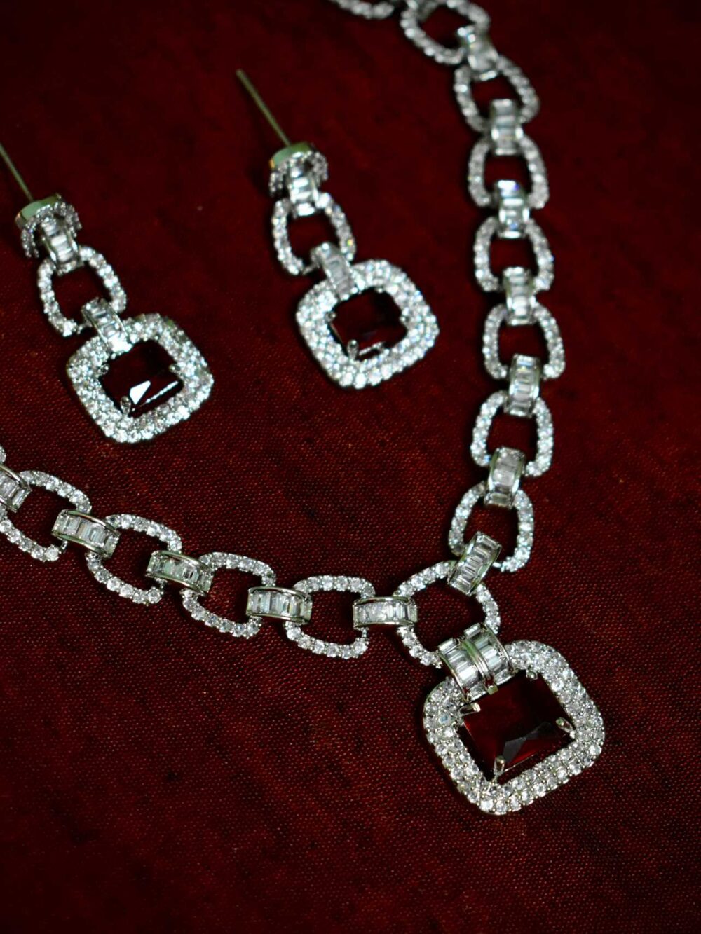 ❤️ Lerora AD Red Square Cut Pendant & Matching Earring LJ5 - Image 2