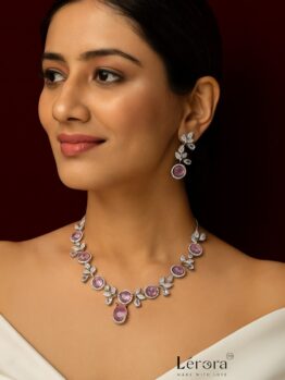 💗 Lerora Stunning Pink American Diamond Jewelry Set LJ5