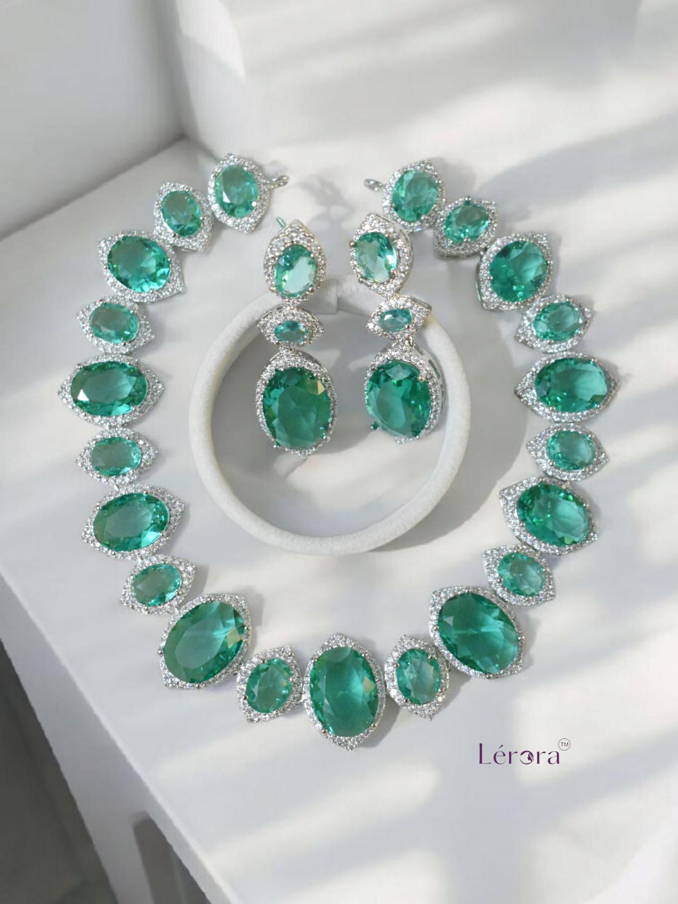 Lerora Crystal Green Eye-Rich Zirconia Jewellery Set 💚LJ10