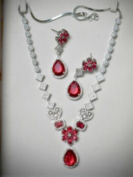 Red Flower Pendant AD Jewellery Set ❤️