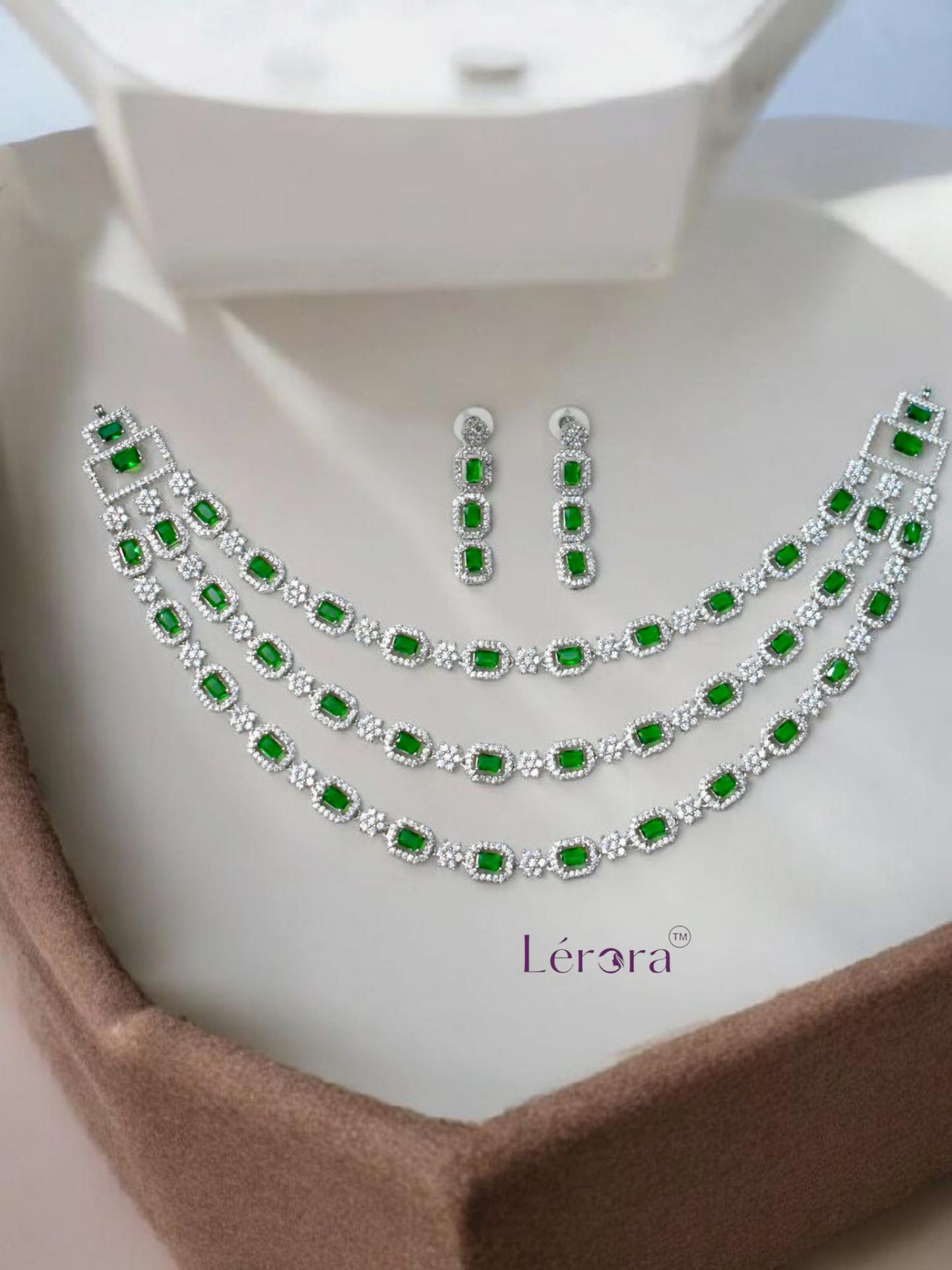 Lerora Malabar replica Three-Layered Green AD Necklaceđź’šLJ9