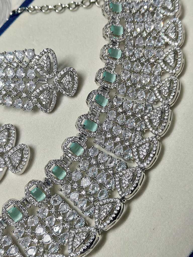 Lerora Mint Bridal Choker Jewellery Set for Women🩵LJ9 - Image 2