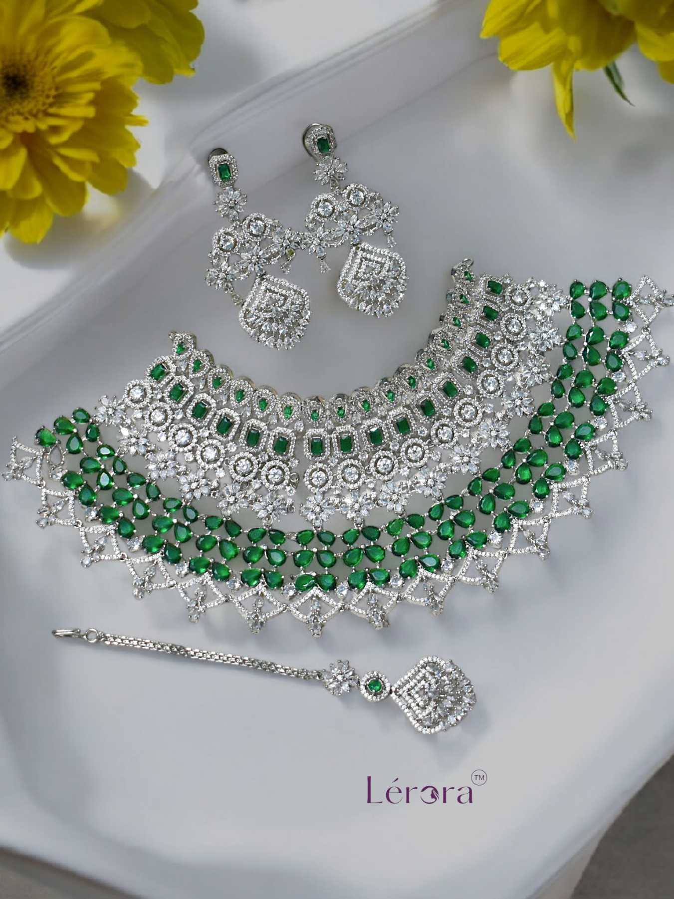 Lerora Green Big Bridal Choker Set for Wedding💚LJ9