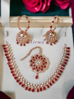 Red AD Ring Jhumka Set with Maangtikka ❤️