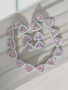 💖✨Lerora Crystal Pink Triangle Diamond Look Necklace Set LJ10
