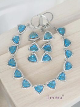 💙 Lerora Crystal Blue Triangle Diamond Look Necklace Set LJ10