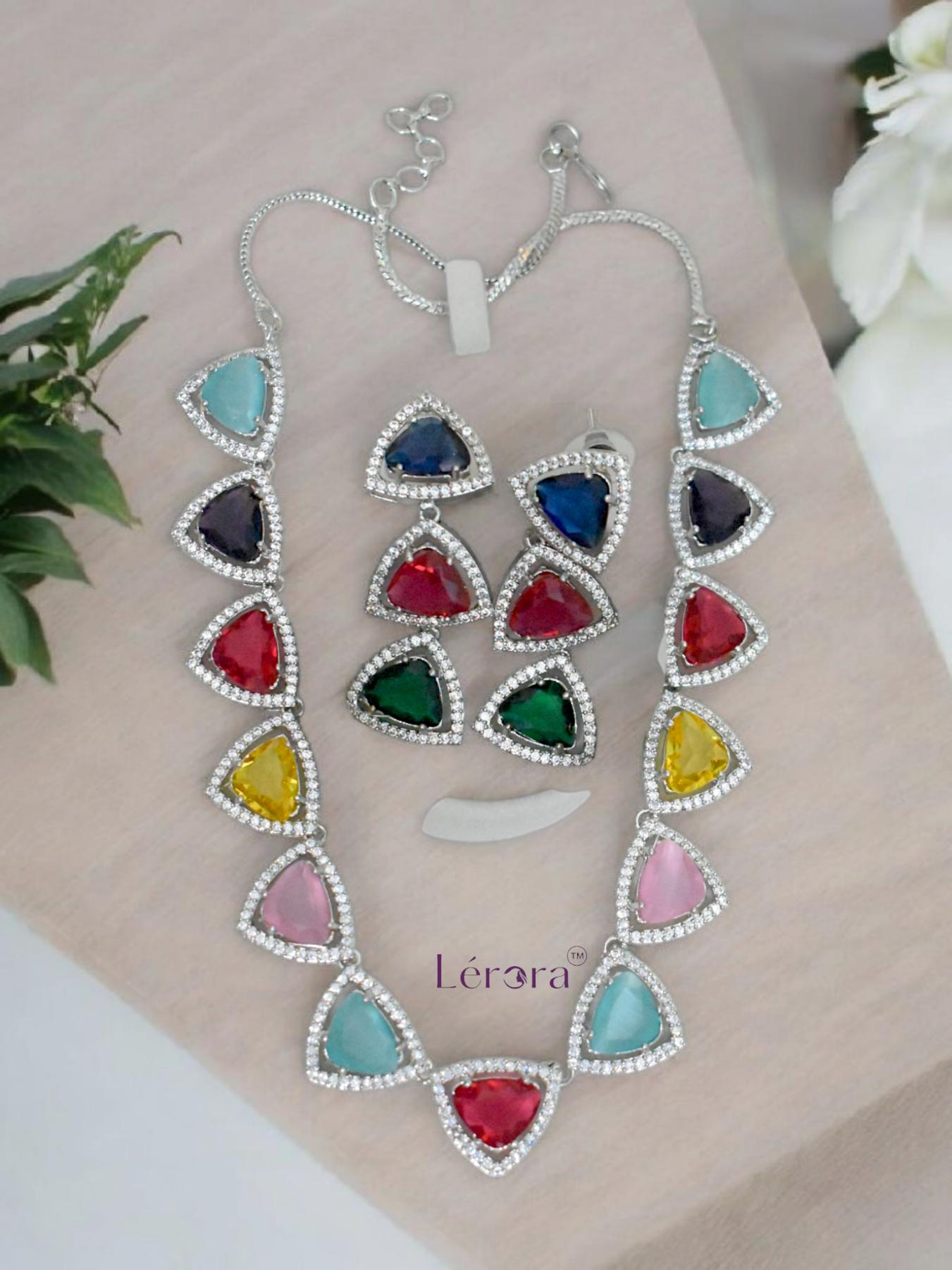 π Lerora Multicolour Triangle Diamond Look Necklace Set LJ10