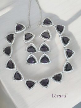 💜Lerora Purple Triangle Diamond Look Necklace Set LJ10
