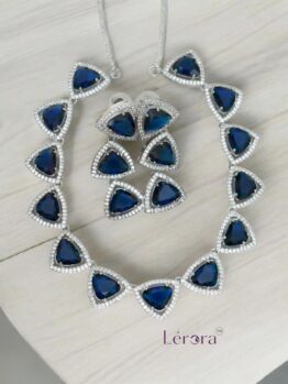 💙Lerora Blue Triangle Diamond Look Necklace Set LJ10