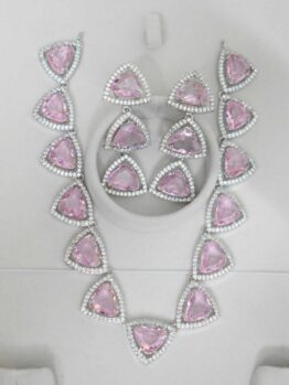 IMG_20251203_131719 💖✨Lerora Crystal Pink Triangle Diamond Look Necklace Set LJ10